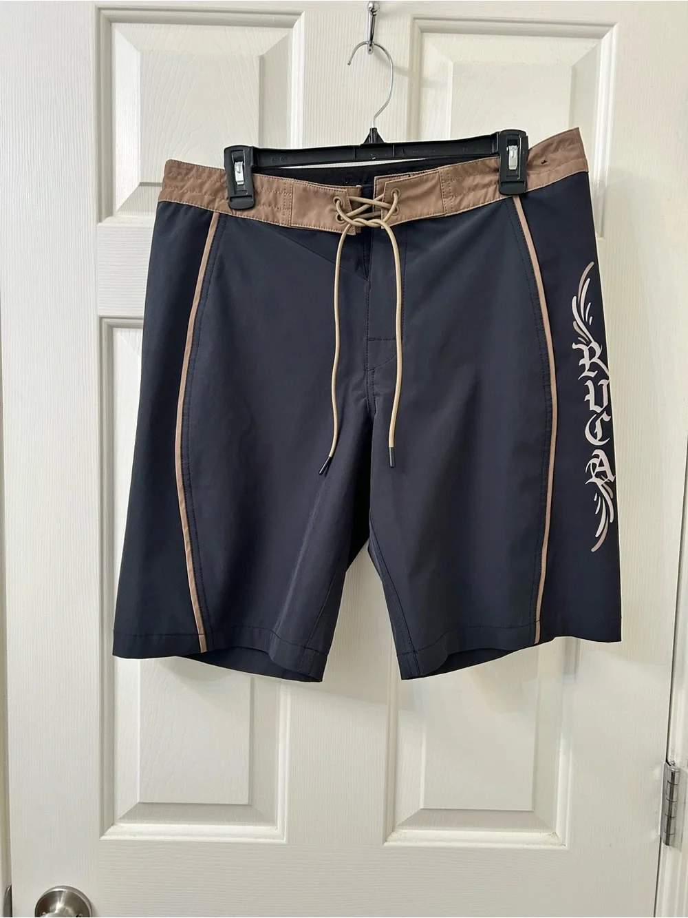 RVCA Black Swim Board Shorts with Tan Waistband